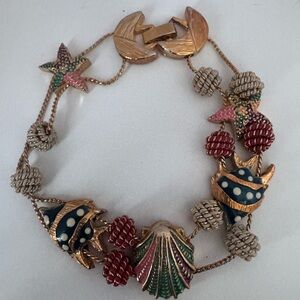 Vintage Bracelet Nautical Slide Shell Starfish Enamel Beads